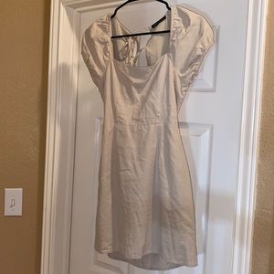 Nude Cap Sleeve Dress With Tie Back
